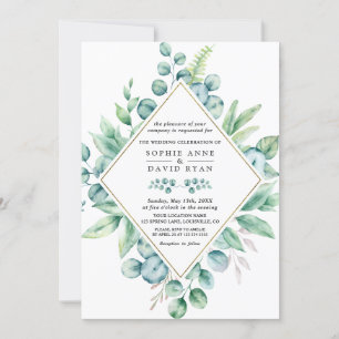 Invitation Mariage Diamond Or Feuille Lush Eucalyptus