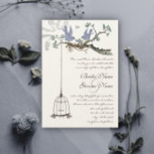 Invitation Mariage Die Cut Birds Jaune & Purple Blooms