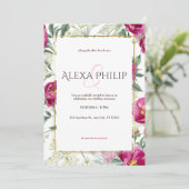 Invitation Mariage d'illustration couleur rose florale (Debout devant)