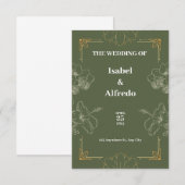 Invitation Mariage d'illustration de fleurs vert et jaune d'o (Devant / Derrière)
