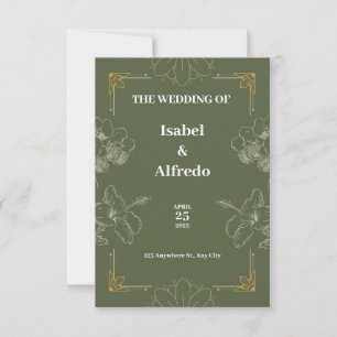 Invitation Mariage d'illustration de fleurs vert et jaune d'o