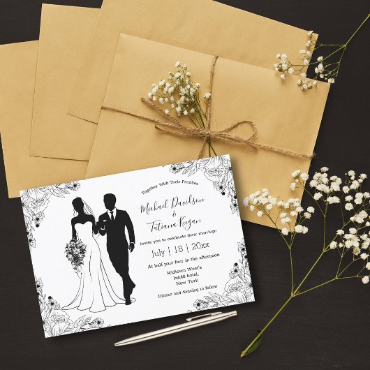 Invitation mariage d'illustration de mariée et de mariée bota