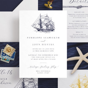Invitation Mariage d'illustration de navire nautique minimal 