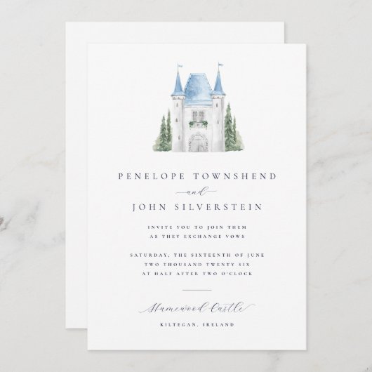 Invitation Mariage d'illustration du château d'aquarelle roma (Devant / Derrière)