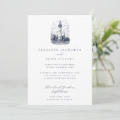 Invitation Mariage d'illustration élégant du phare nautique (Debout devant)