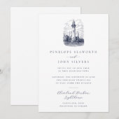 Invitation Mariage d'illustration élégant du phare nautique (Devant / Derrière)