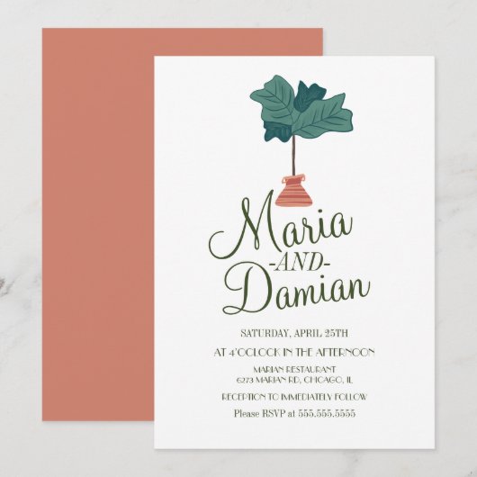Invitation Mariage d'illustration Fig Tree feuille de fig Fid (Devant / Derrière)