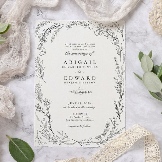 Invitation Mariage d'illustration Fleur sauvage élégant