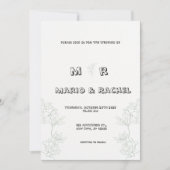 Invitation Mariage d'illustration florale simple en noir et b (Devant)