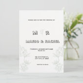Invitation Mariage d'illustration florale simple en noir et b (Debout devant)
