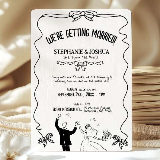 Invitation Mariage d'illustration moderne en noir blanc