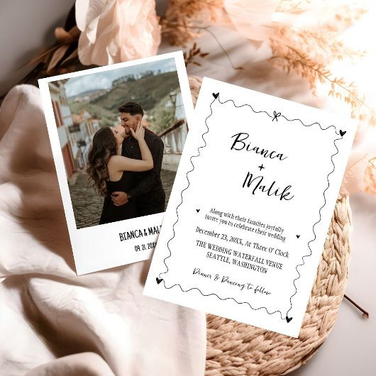 Invitation Mariage d'illustration noir Scribble dessiné à la