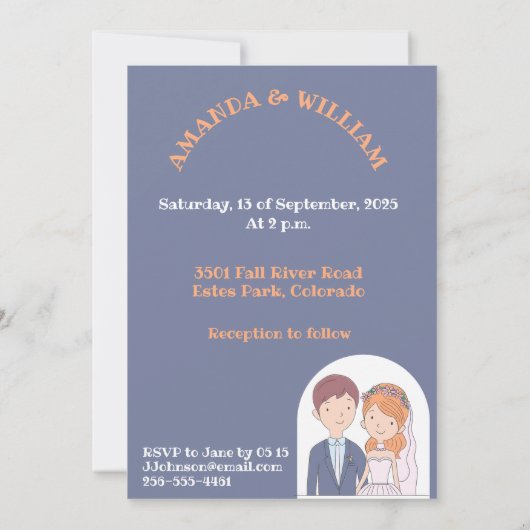 Invitation Mariage d'illustration simple, semblable à un dess (Dos)