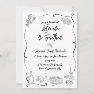 Invitation Mariage d'illustrations à main noire et blanche