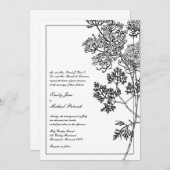 Invitation Mariage d'illustrations botaniques en noir et blan (Devant / Derrière)