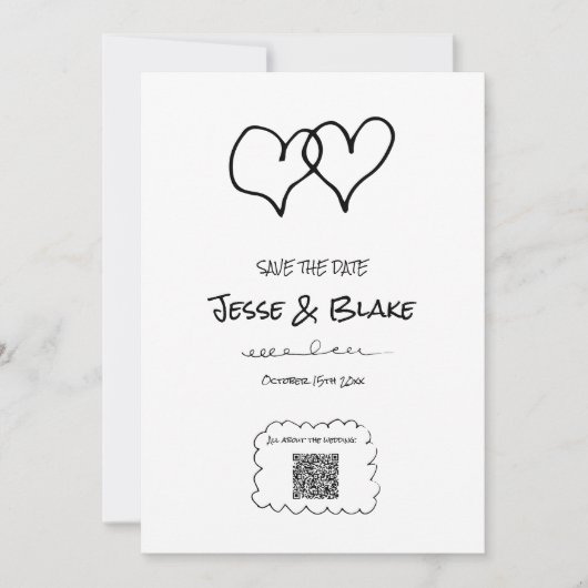 Invitation Mariage d'illustrations de Doodle en noir et blanc (Devant)