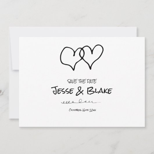 Invitation Mariage d'illustrations de Doodle en noir et blanc (Devant)