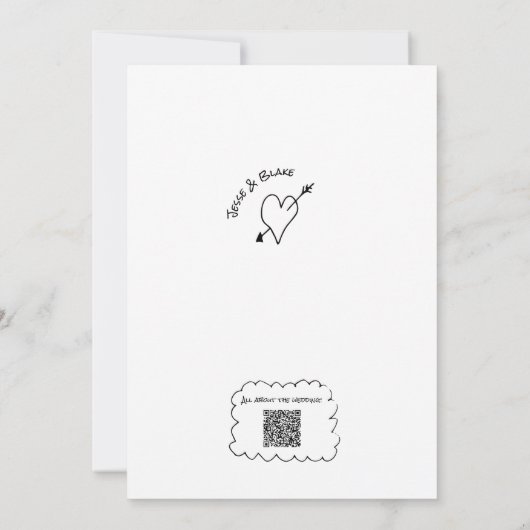 Invitation Mariage d'illustrations de Doodle en noir et blanc (Dos)