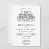 Invitation Mariage d'illustrations de lieu dessiné à la main (Devant)