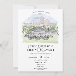 Invitation Mariage d'illustrations du manoir de lieu dessiné