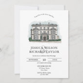 Invitation Mariage d'illustrations du manoir de lieu dessiné  (Devant)