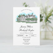 Invitation Mariage d'illustrations du manoir de lieu dessiné (Debout devant)