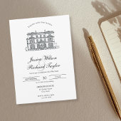 Invitation Mariage d'illustrations du manoir de lieu dessiné