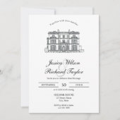 Invitation Mariage d'illustrations du manoir de lieu dessiné (Devant)