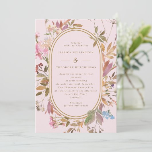 Invitation Mariage d'images Boho Spring Blush & Gold Fleurs s (Debout devant)