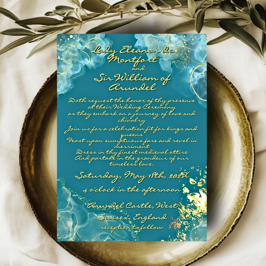 Invitation Mariage d'Imaginaire de marbre Turquoise d'or roma
