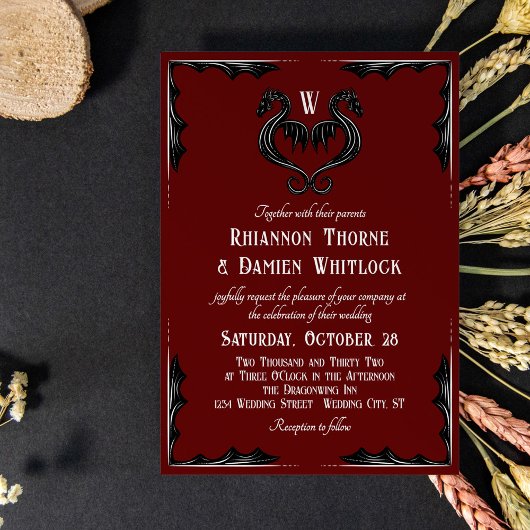 Invitation Mariage d'Imaginaire de monographie de dragon noir