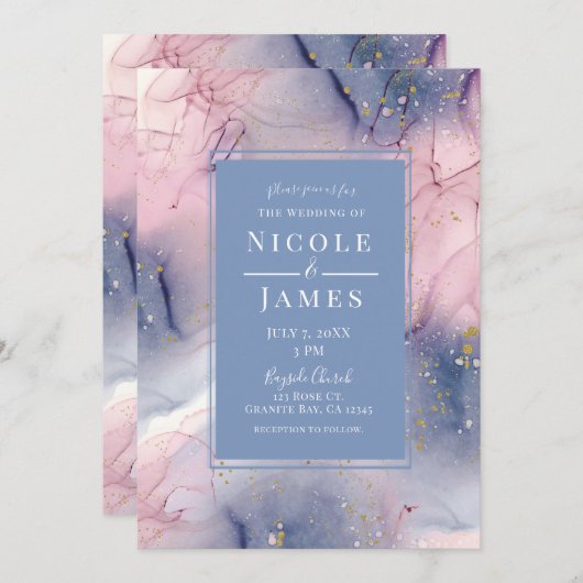 Invitation Mariage d'Imaginaire Ethereal Periwinkle rose Gold (Devant / Derrière)