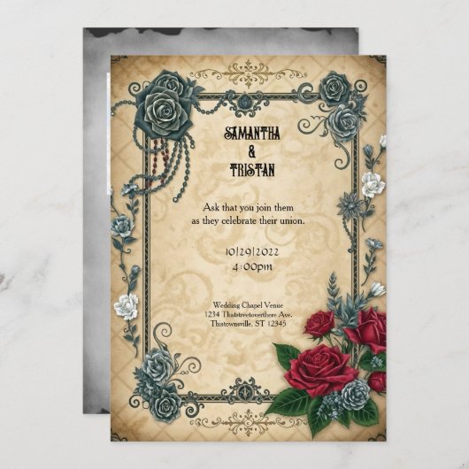 Invitation Mariage d'Imaginaire Goth Rose enchaîné (Devant / Derrière)