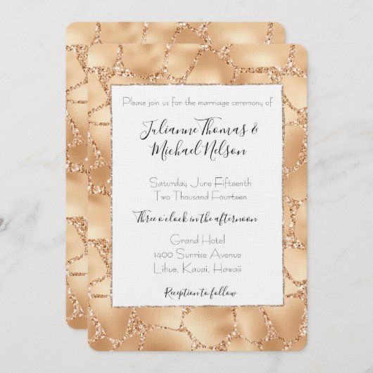 Invitation Mariage d'impression Glitzy Peach Gold (Devant / Derrière)
