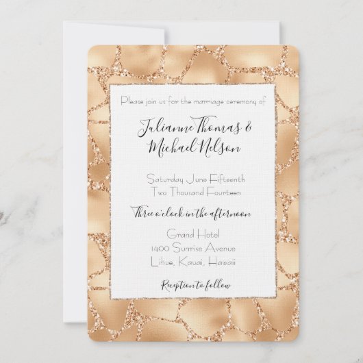 Invitation Mariage d'impression Glitzy Peach Gold (Devant)
