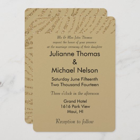 Invitation Mariage d'impression Gold Faux Parties scintillant (Devant / Derrière)