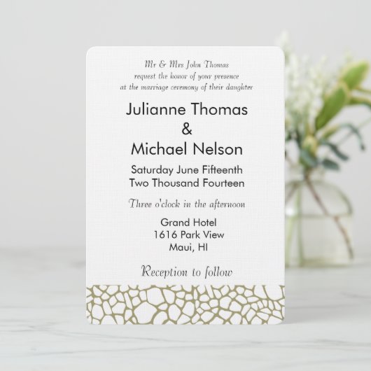 Invitation Mariage d'impression Gold White Giraffe (Debout devant)