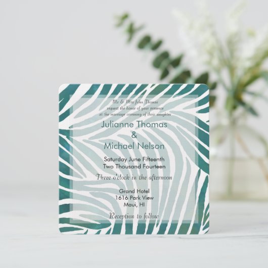 Invitation Mariage d'impression turquoise Zebra (Debout devant)
