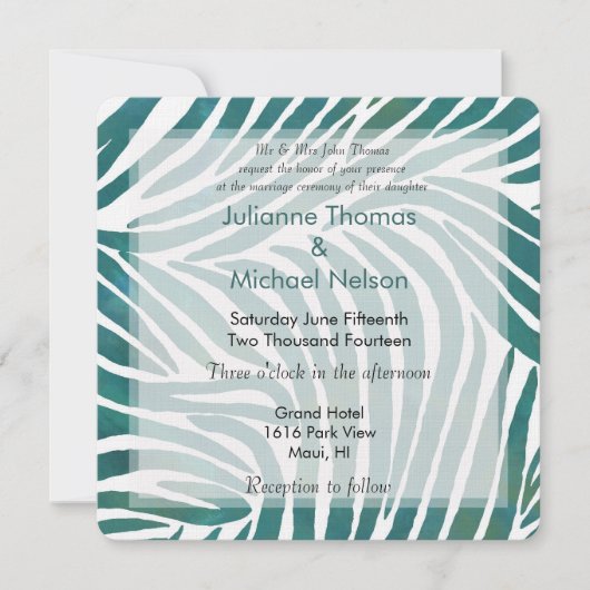 Invitation Mariage d'impression turquoise Zebra (Devant)