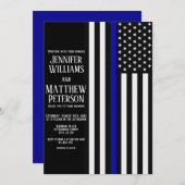 Invitation Mariage d'indicateur de ligne bleue mince (Devant / Derrière)