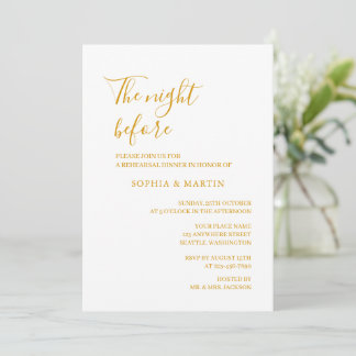 Invitation Mariage Dîner de Répétition la Nuit Avant en Or