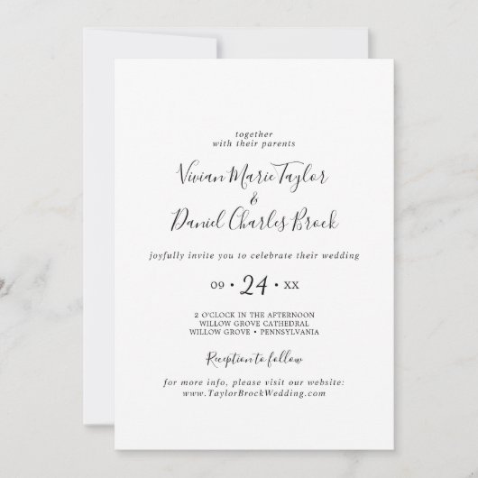 Invitation Mariage d'informations minimalistes sur la récepti (Devant)