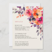 Invitation Mariage d'informations sur l'aquarelle orange rose (Dos)