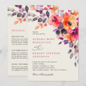 Invitation Mariage d'informations sur l'aquarelle orange rose (Devant / Derrière)