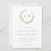 Invitation Mariage d'initiales de couronnes dorées (Devant)