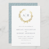 Invitation Mariage d'initiales de couronnes dorées (Devant / Derrière)