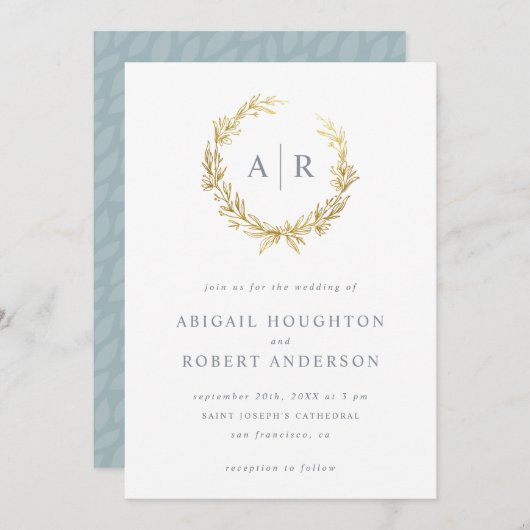 Invitation Mariage d'initiales de couronnes dorées (Devant / Derrière)