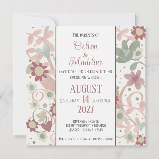 Invitation Mariage d'intégrité moderne rose floral (Devant)