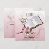 Invitation Mariage d'invitation Anneaux floraux roses (Devant / Derrière)