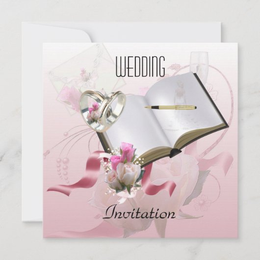 Invitation Mariage d'invitation Anneaux floraux roses (Devant)